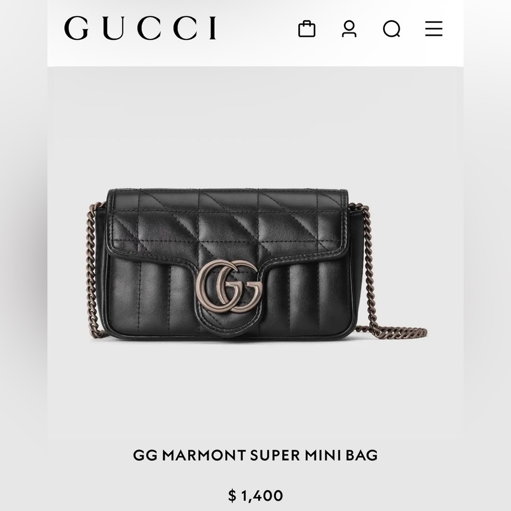 Gucci Super Mini GG Marmont Bag / BLACK + SILVER - Picture 2 of 11